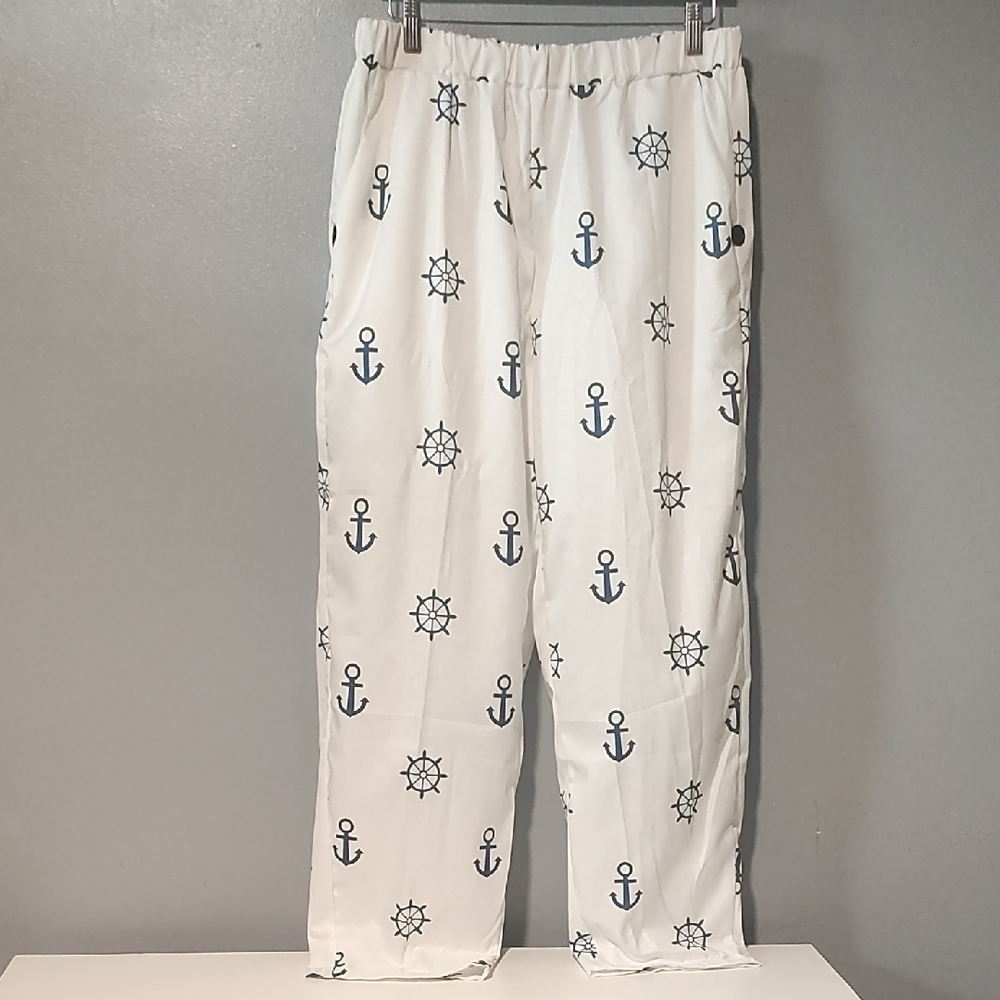 Nautical Print Women's White Sailor Pants - Picture 5 of 17